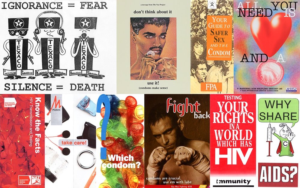 a selection of poster and leaflet images from the UK HIV/AIDS archive