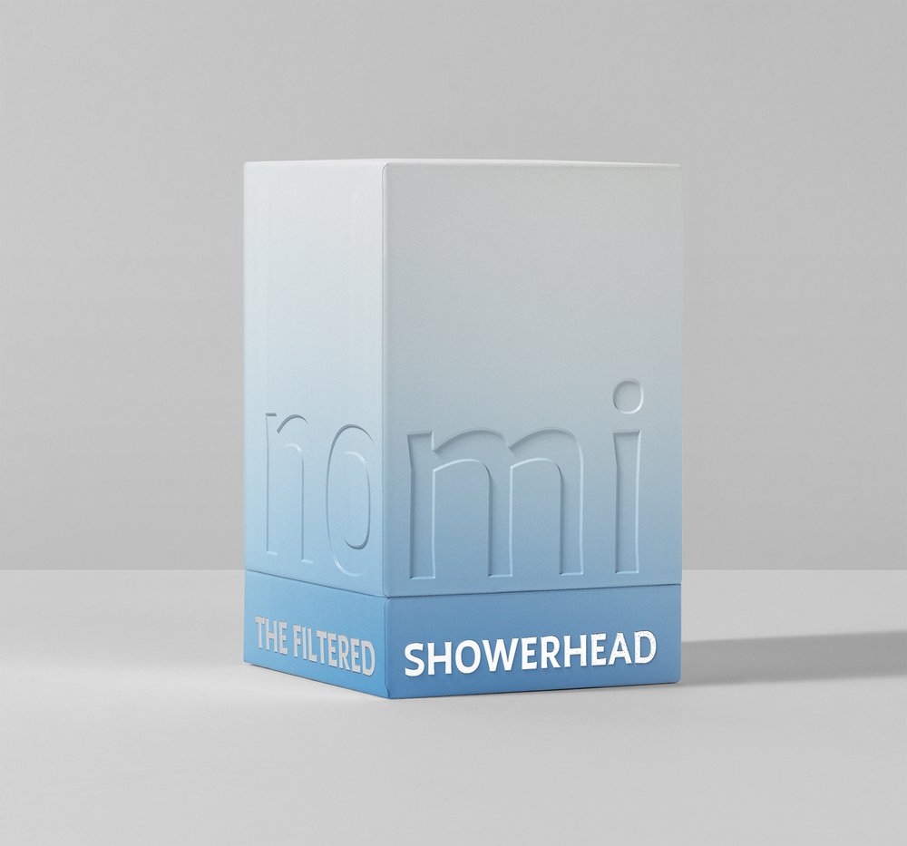 Box for showerhead – graduated blue to white and embossed effect type