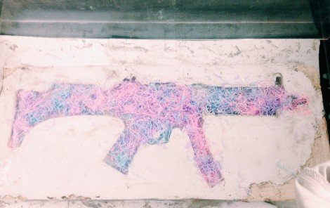 Rifle made from resin and silly string. © Emily Derrick