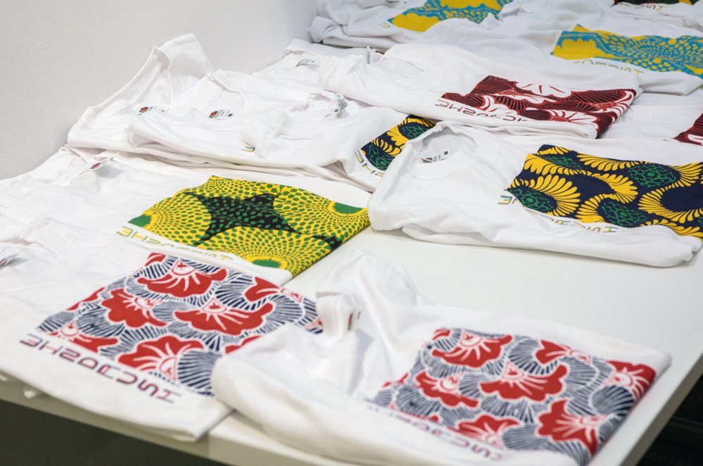 Patterned t-shirts in the exhibition