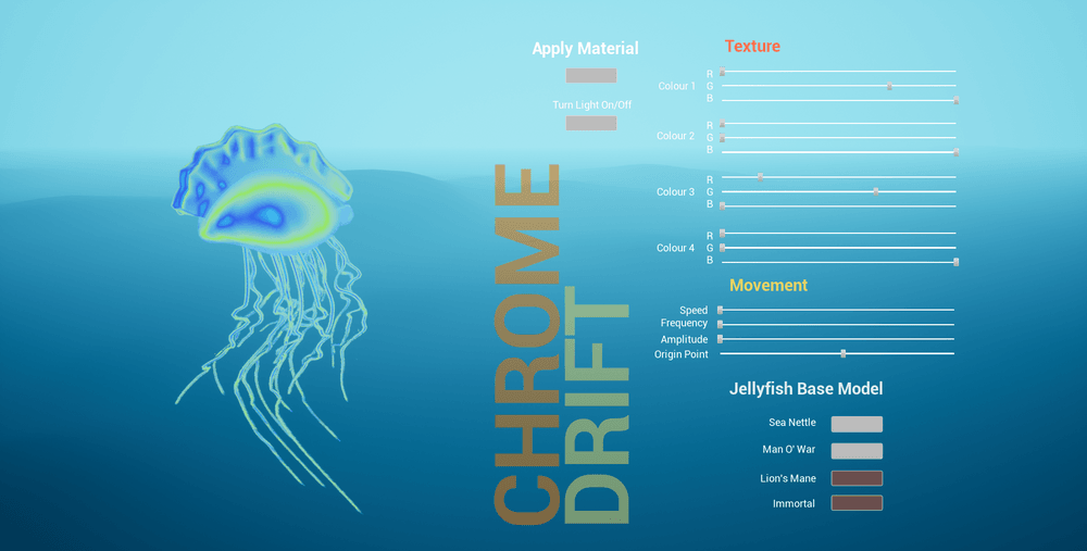 Chrome Drift screen showing jellyfish controls