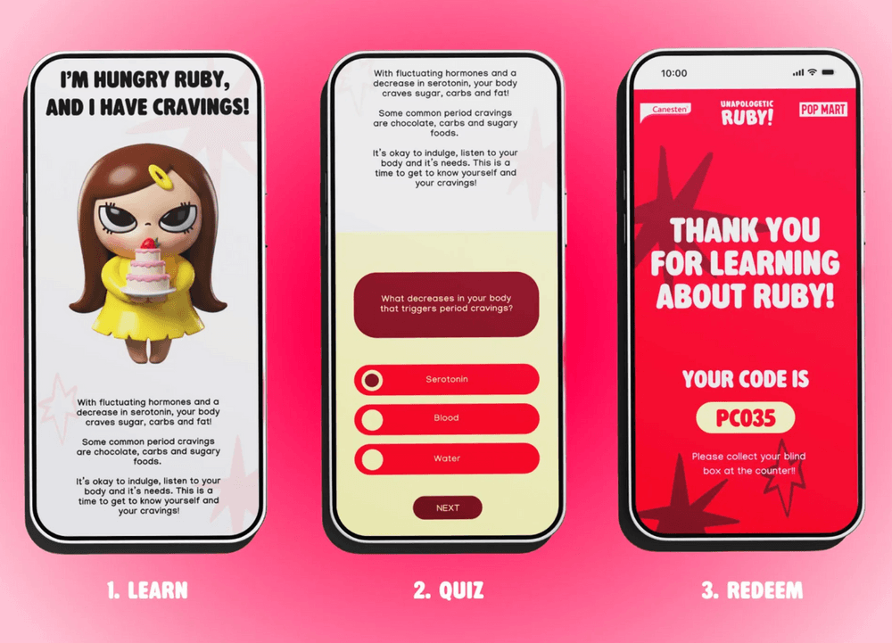 App screens showing characteristics and symptoms of a character from the campaign
