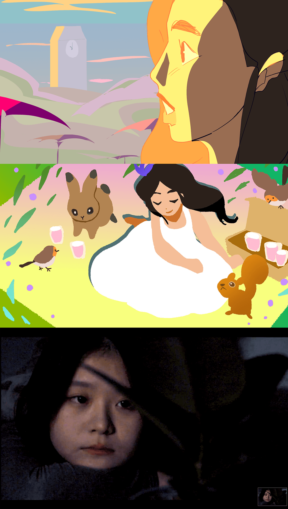 3 stills from the animated film