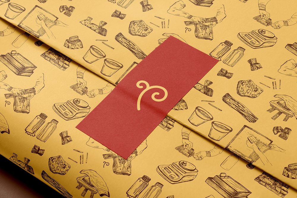 Close up view of packaging showing illustration line drawings detail