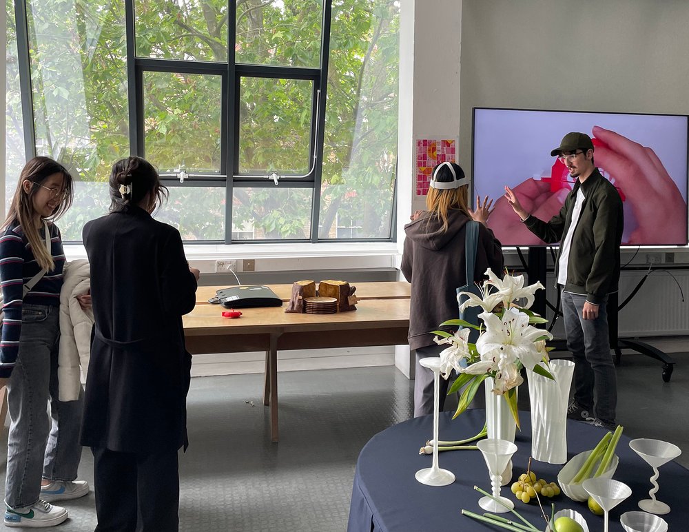 Exhibition view showing 3D modelled objects and VR installation.